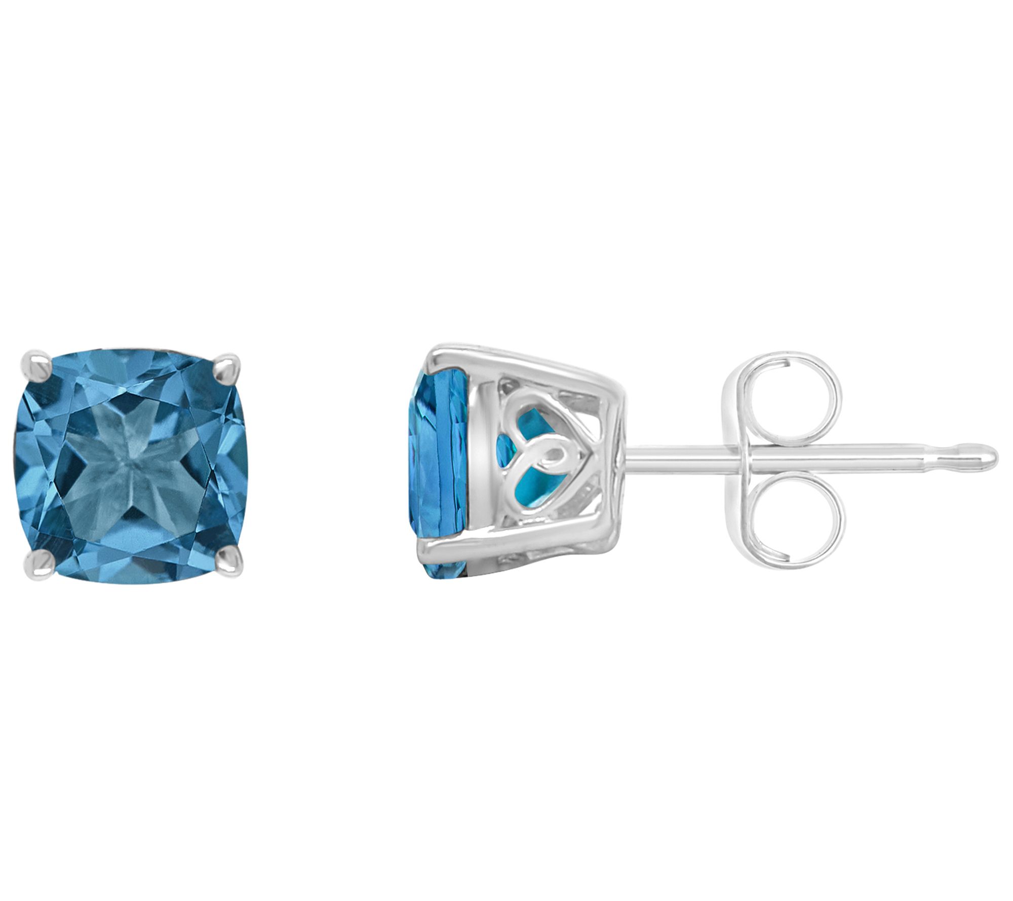 14K Gold 6mm Cushion-Cut London Blue Topaz Stud Earrings