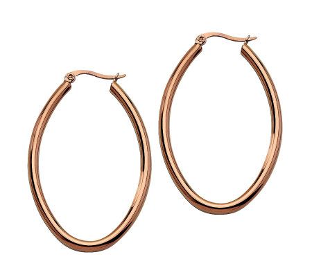 Stainless Steel Chocolate-Plated Oval Hoop Earr ings