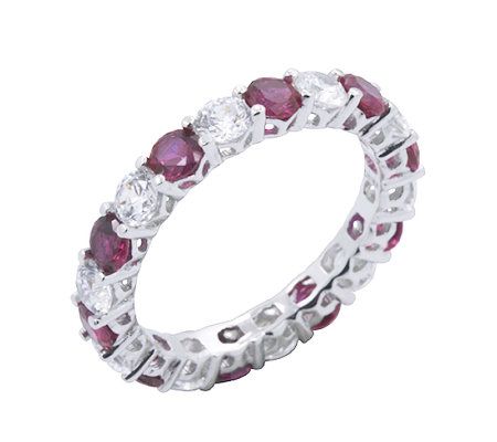 Diamonique & Simulated Ruby Eternity Band Ring, Platinum Clad