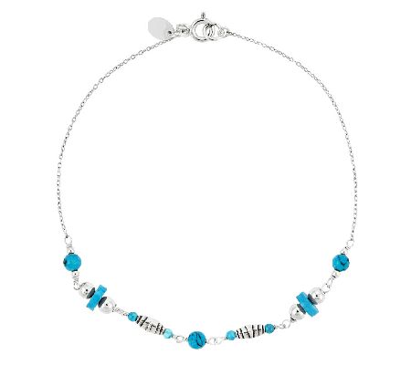 Sterling 9 Turquoise Bead Ankle Bracelet