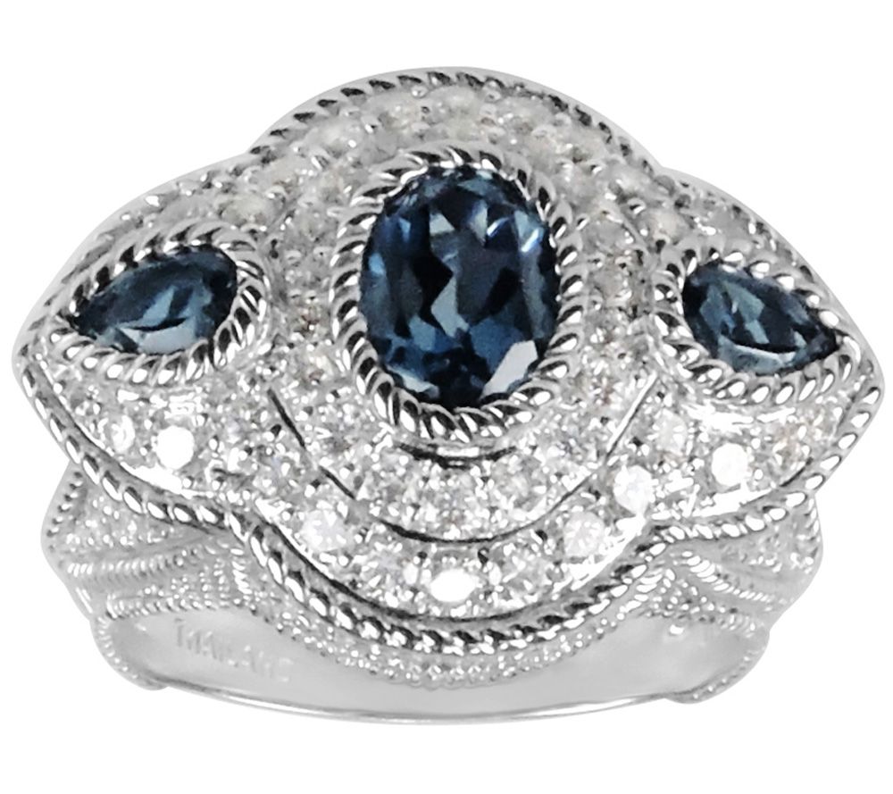 Judith Ripka Sterling, London Blue Topaz & Diam onique Ring