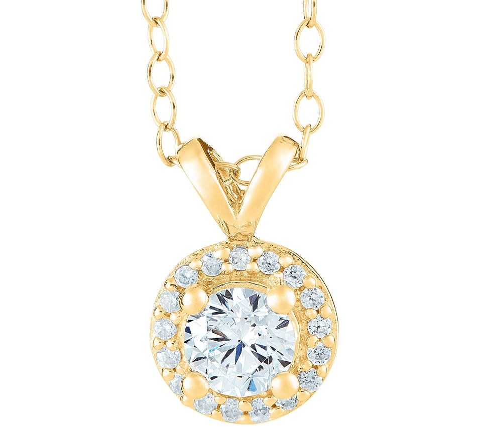 Affinity 1/2 cttw Diamond Halo Pendant w/ C hai n, 14K Gold