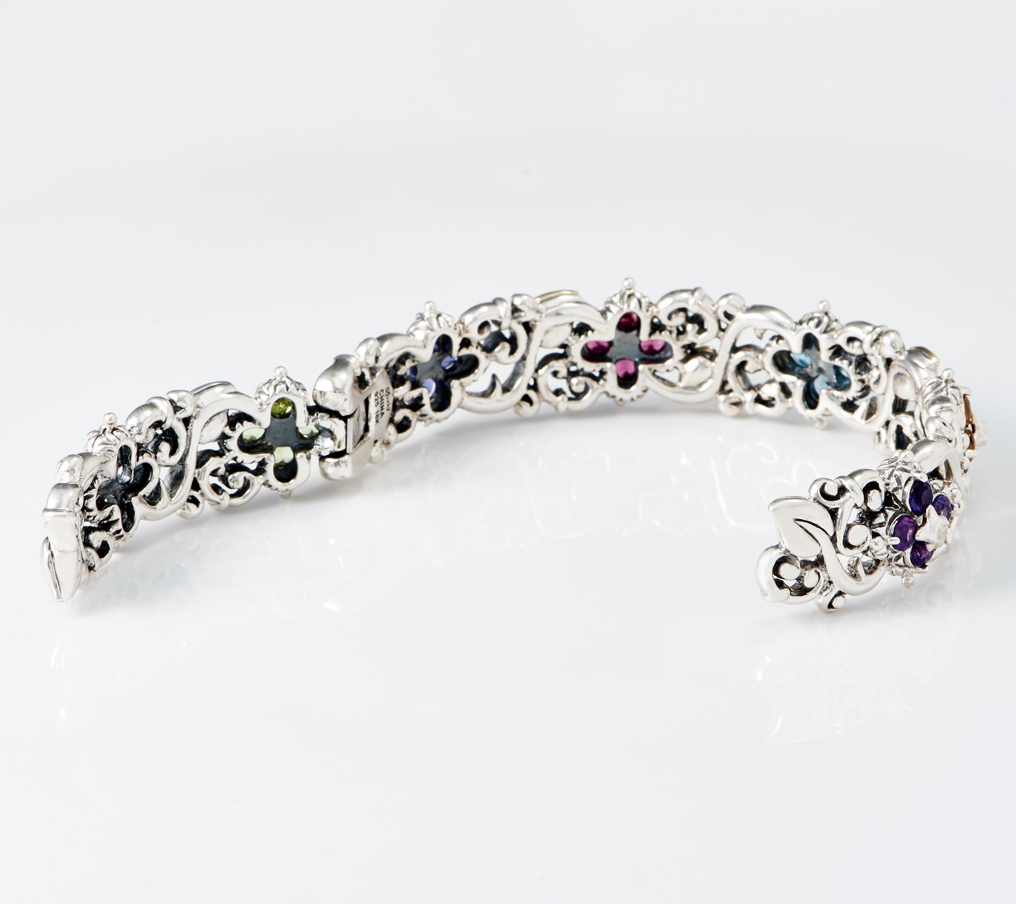 Barbara Bixby Sterling Silver 18K Gold Floral Gemstone Cuff Bracelet