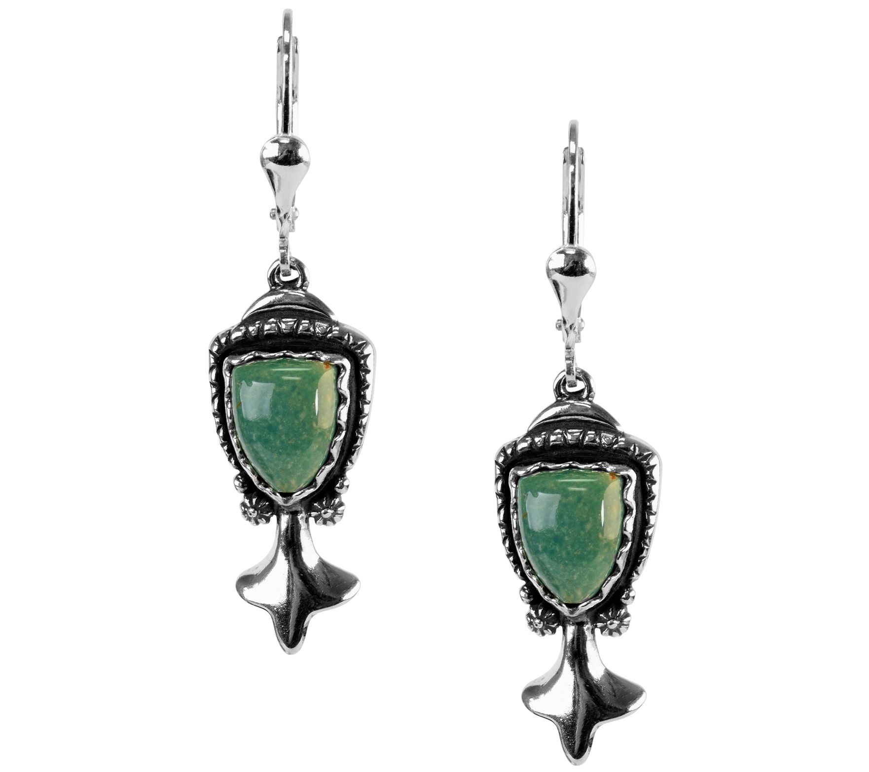 American West Sterling Silver Green Turquoise D angle Earrings
