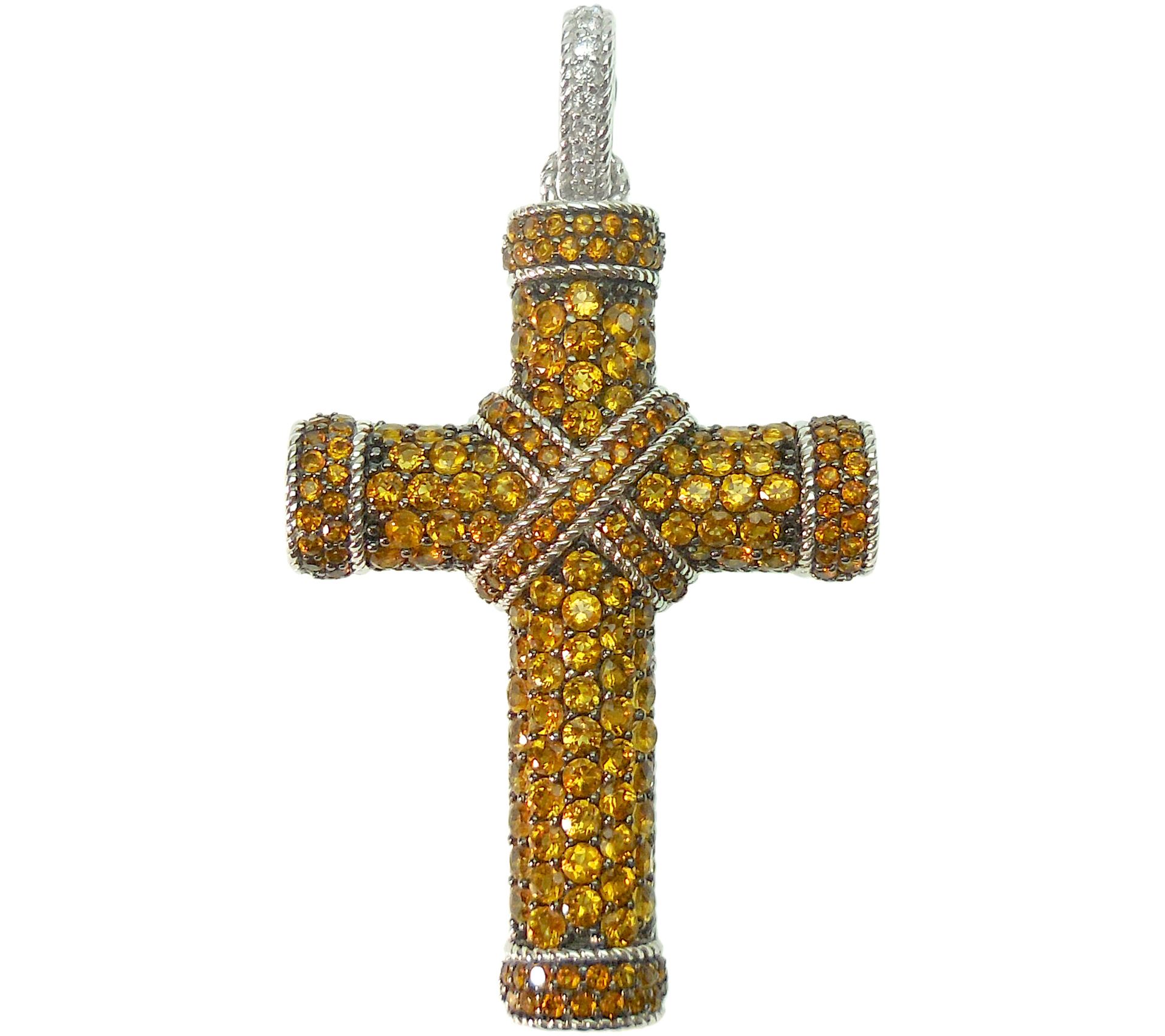 Judith Ripka Sterling Pave Citrine Cross Enhanc er
