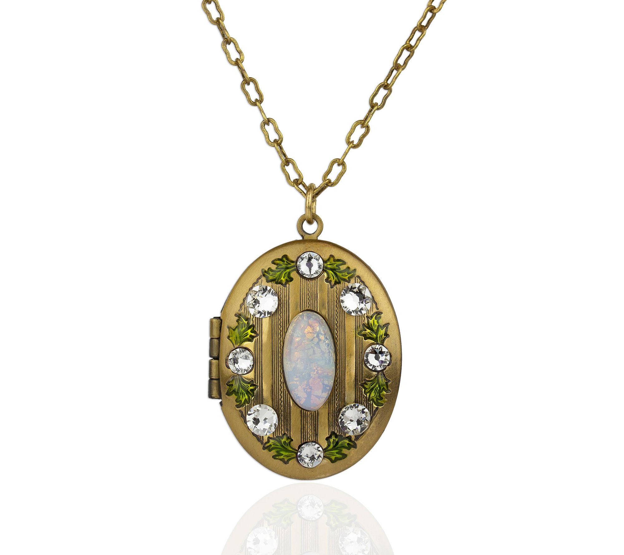 Anne Koplik Oval Glass & Crystal Locket with Ch ain