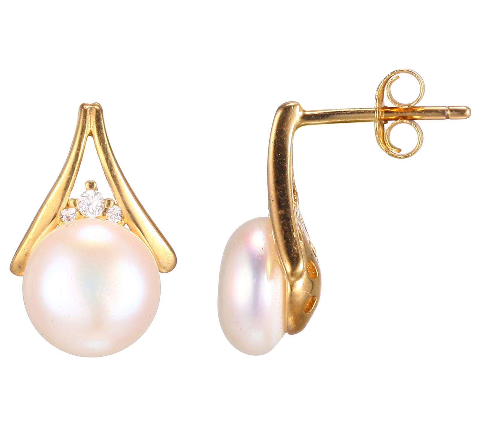 Diamonique and Cultured Freshwater Pearl Earrin s