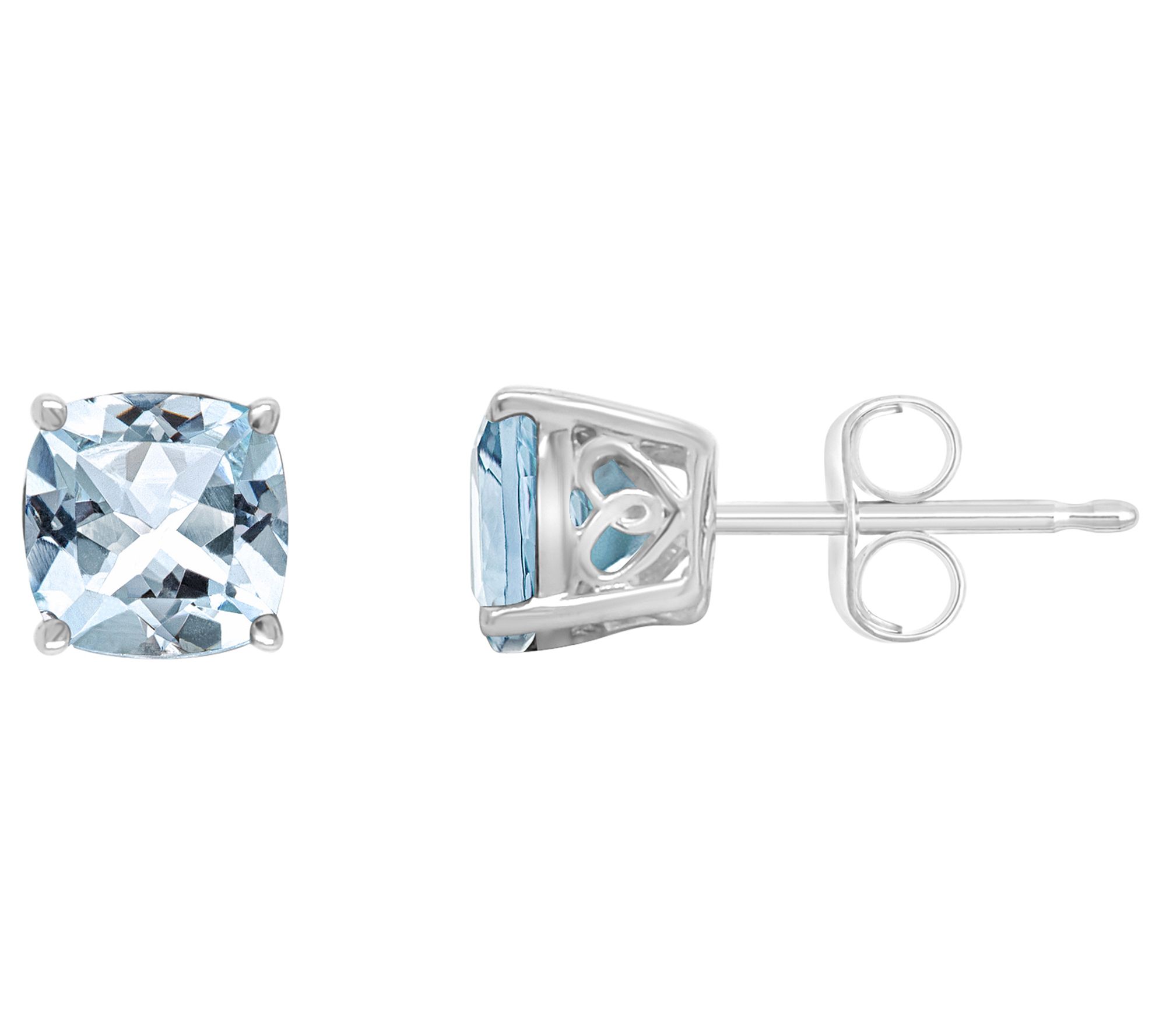 14K Gold 6mm Cushion-Cut Sky Blue Topaz Stud Earrings