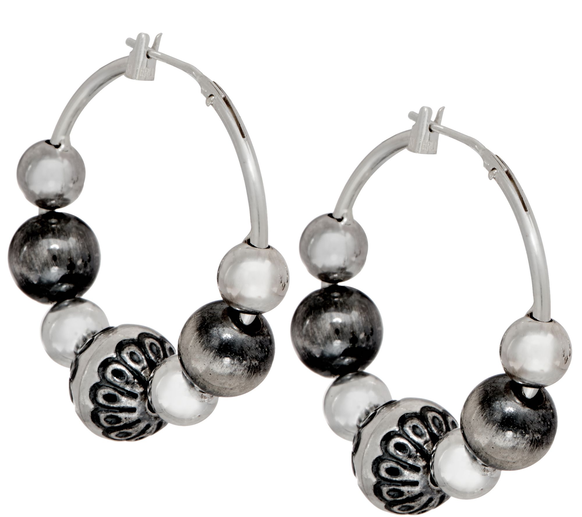 American West Sterling Multi Bead 1-1/4 Hoop Earrings