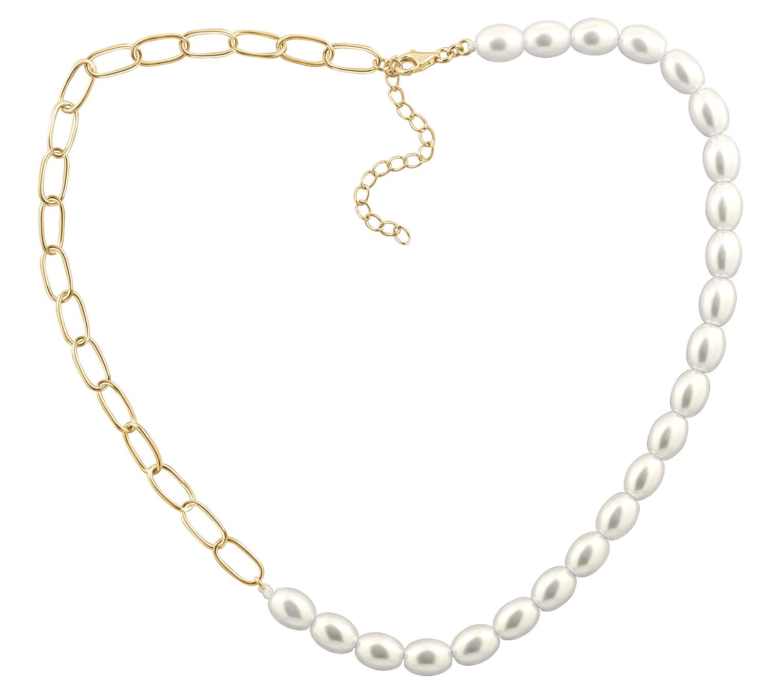 Gemour Oval Link Glass Pearl Necklace, 14K G ol Clad