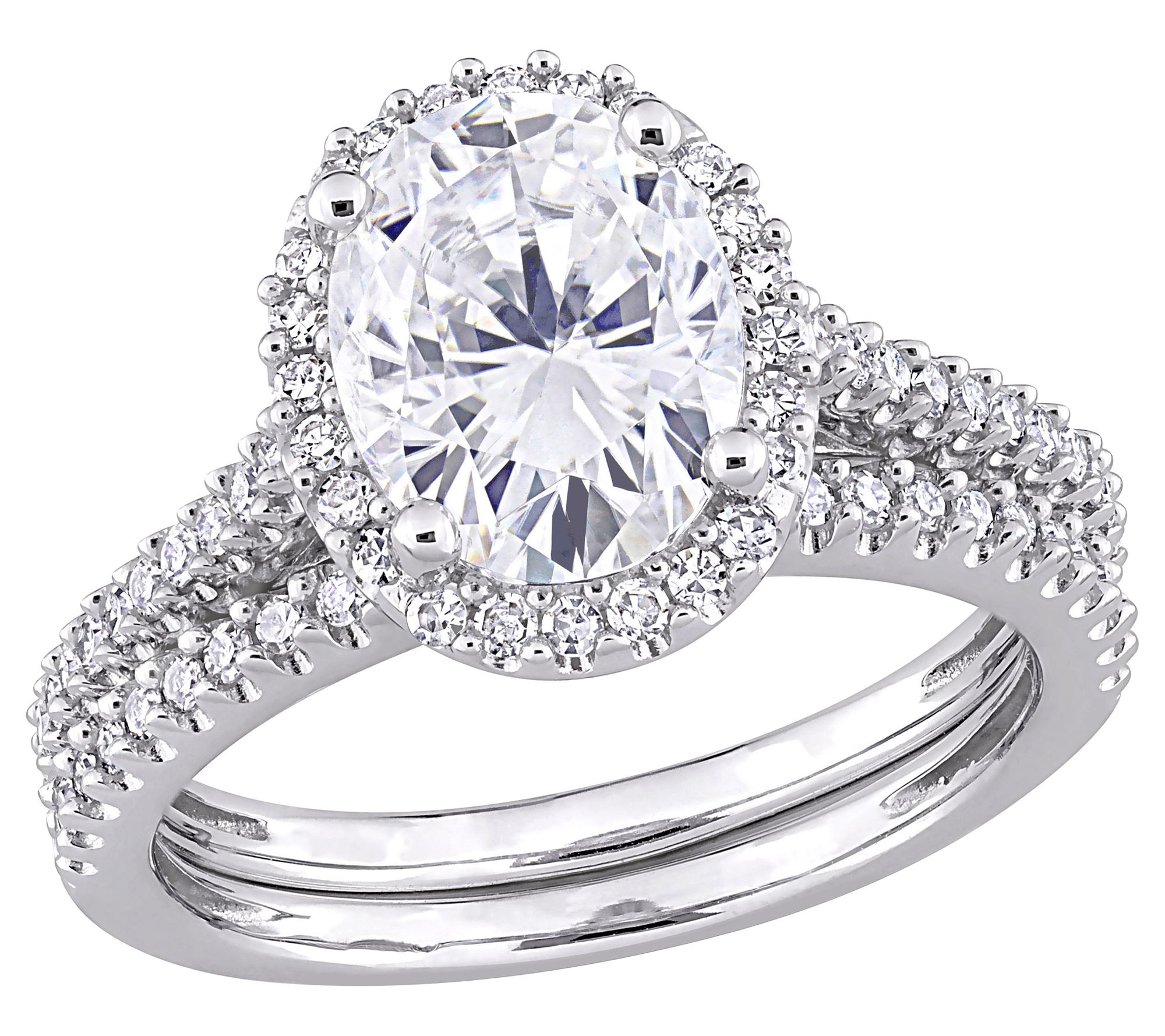 MoissanIce Oval Moissanite 1.95 cttw & Diamond Ring Set, 14K
