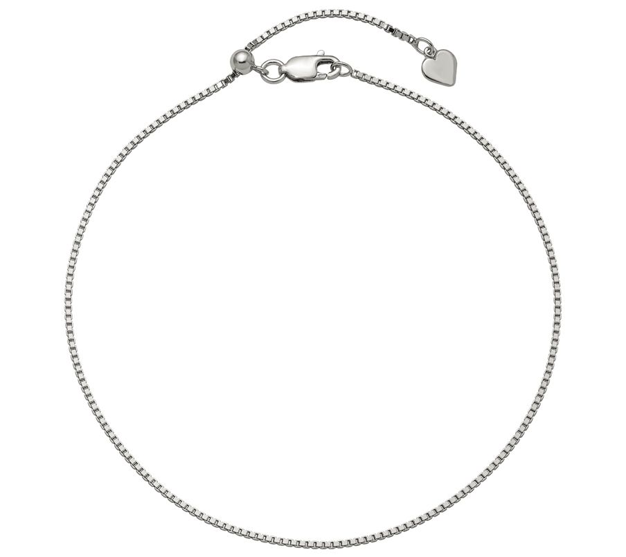 Italian Silver Adjustable Box Chain Anklet, 2.9 g