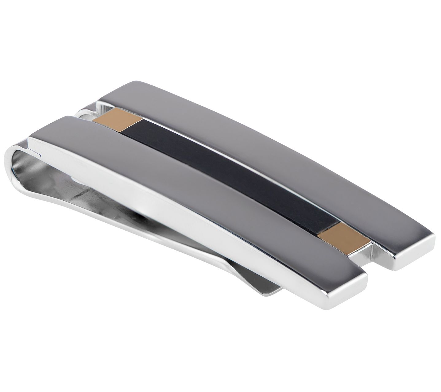 James Michael Men's Polished Stainless & 14K Mo ney Clip