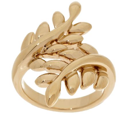 14K Gold Polished Leaf Design Bypass Ring