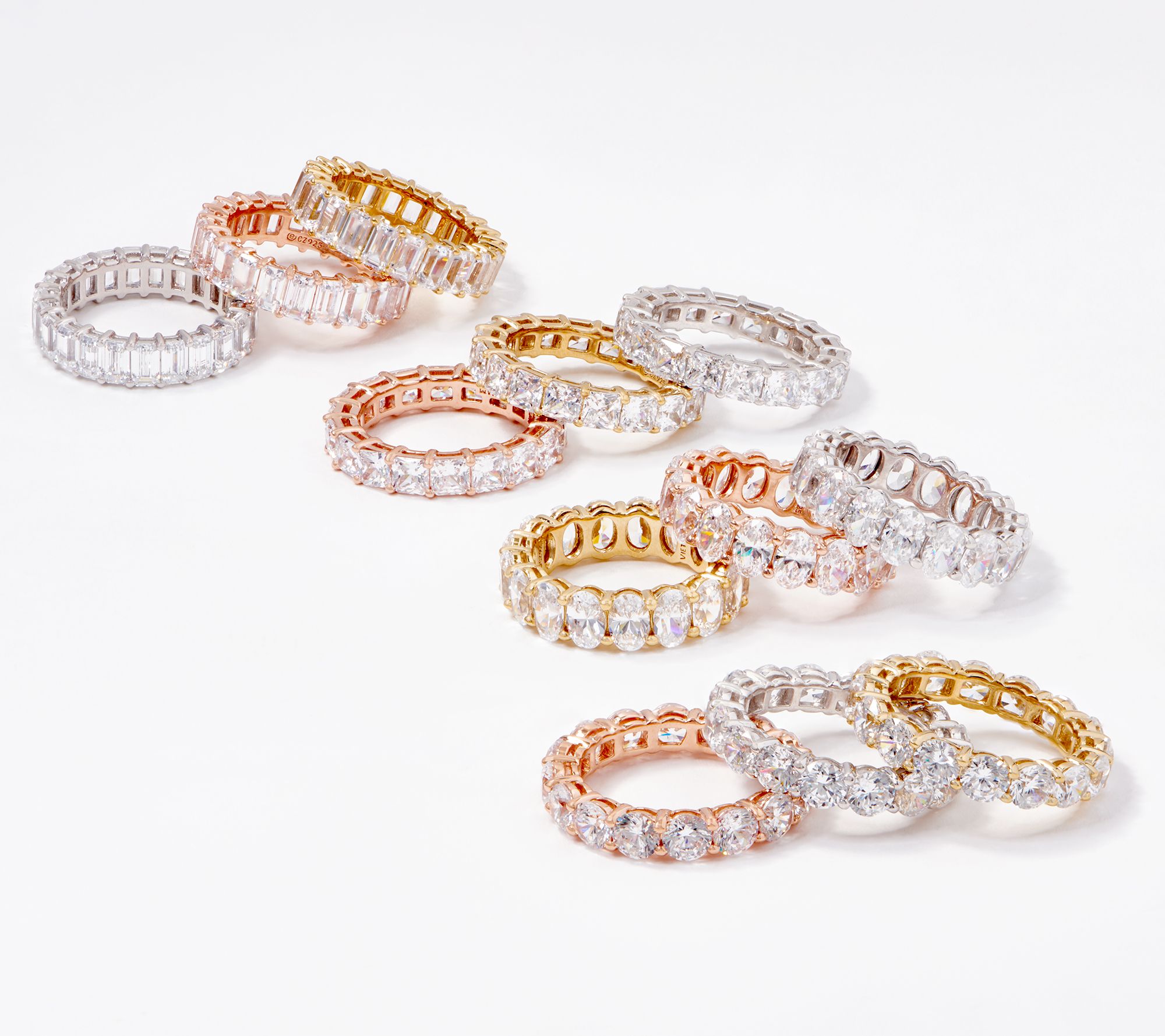 Diamonique Choice of Cut Band Ring Platinum or 14K Gold Clad —