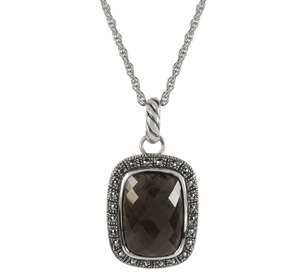 Suspicion Sterling Marcasite & Smoky Quartz Pendant w/ Chain