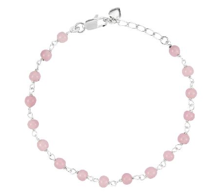 Sterling 9 Pink Bead Station Ankle Bracelet