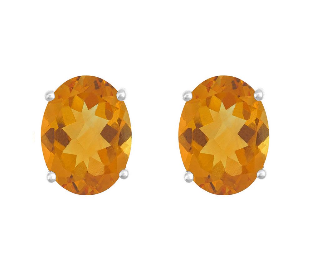 8x6mm Oval Semi-Precious Gemstone Stud Earrings , 14K White