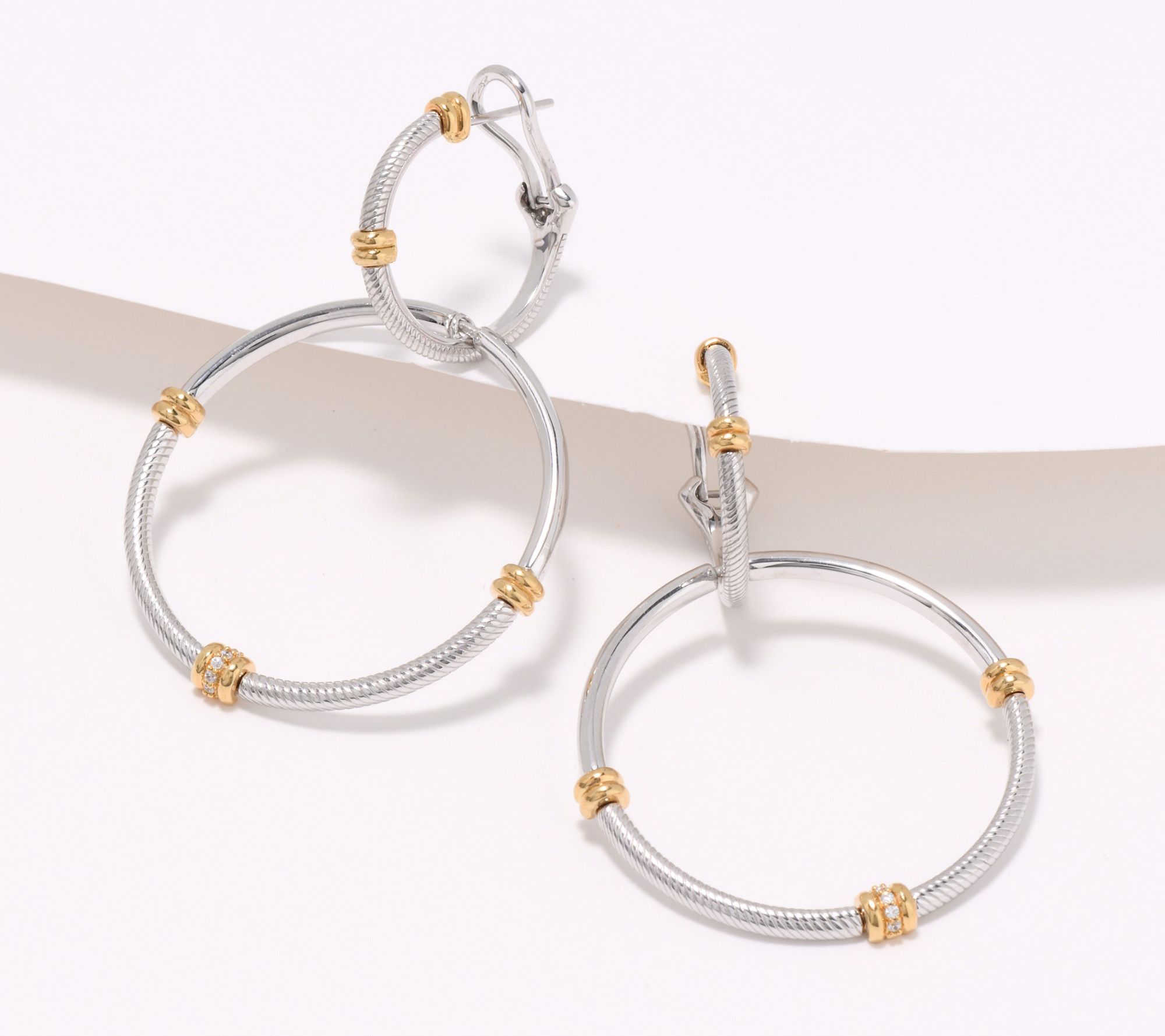 Judith Ripka Sterling Silver & Gold Clad Hoop Earrings