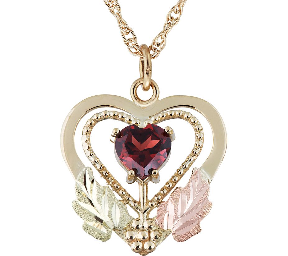 Black Hills Garnet Heart Pendant w/ Chain, 10K/ 12K Gold