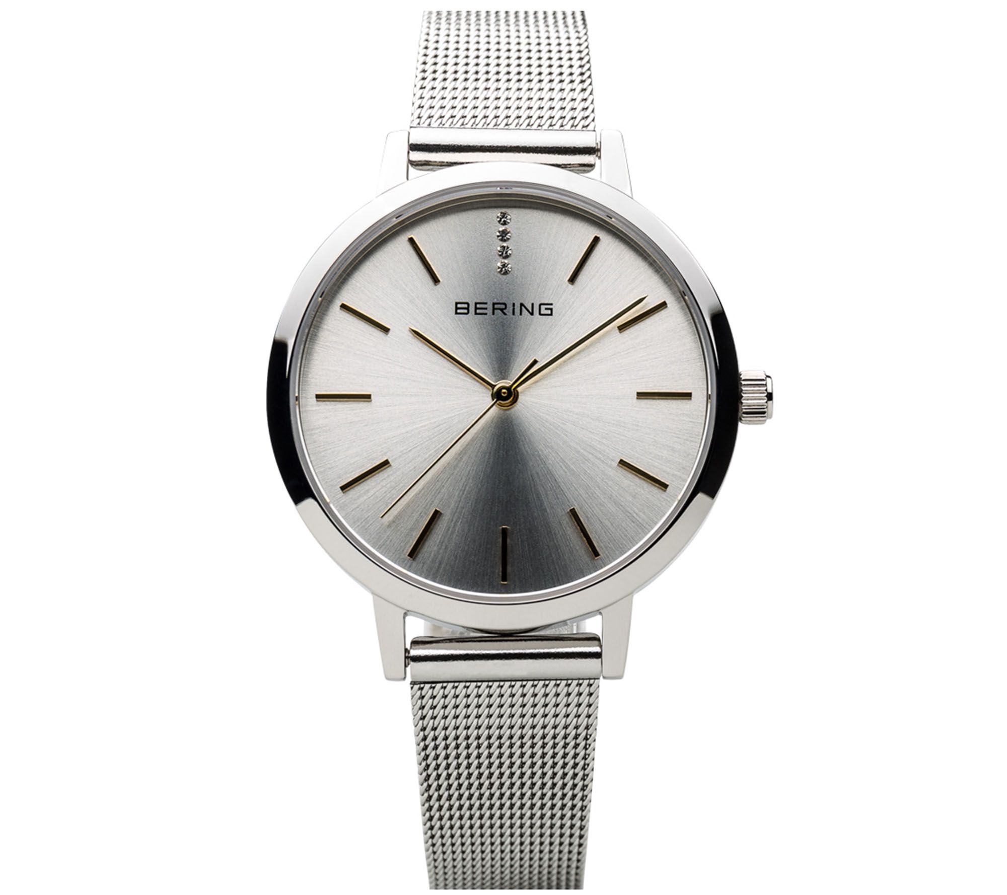 Bering Womens Stainless Sunray Dial & Mesh Bra celet Watch