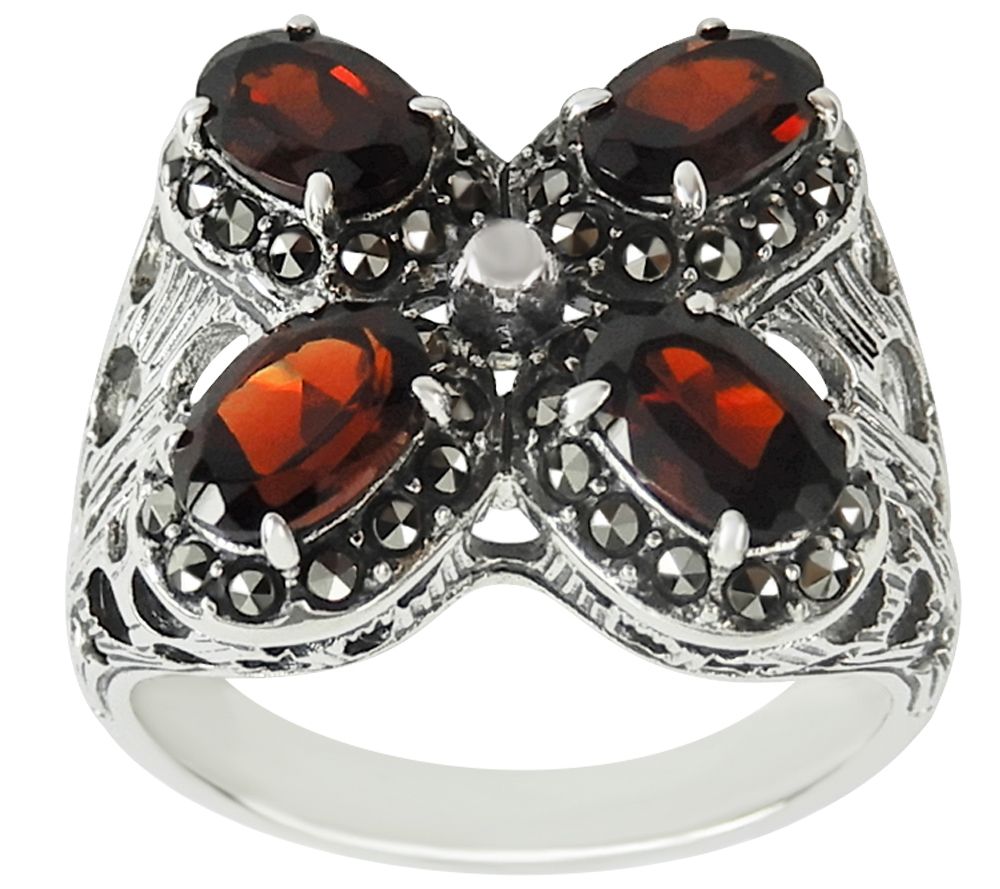 Suspicion Sterling Simulated Garnet & MarcasiteCross Ring