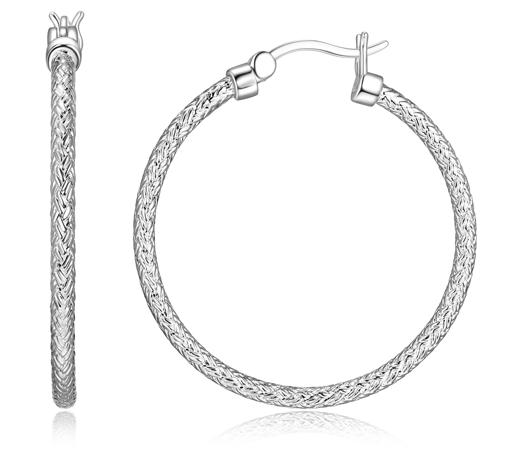 Sterling-Silver Highly Polished Woven Hoop Earr ngs