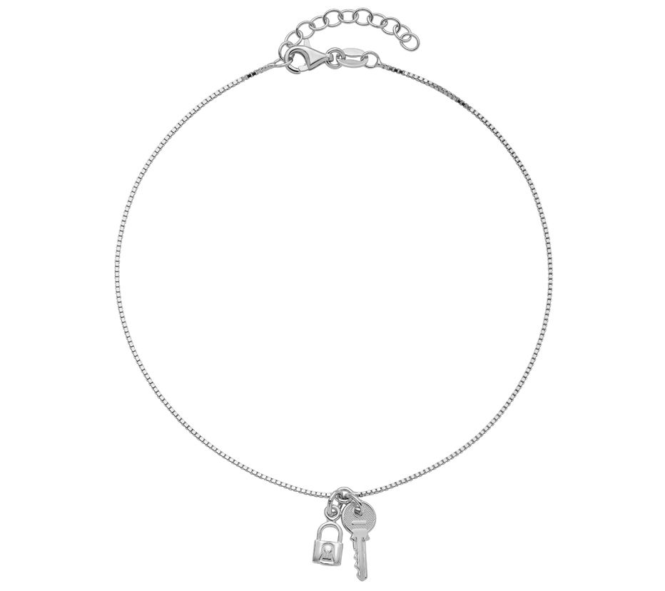 Italian Silver Lock & Key Anklet, 2.2g