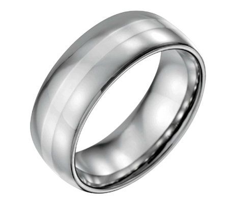 Steel by Design Mens 8mm w/ Sterling Inlay Pol ished Ring