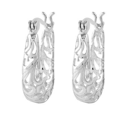 Sterling 3/4 Polished Filigree Oval Hoop Earri ngs