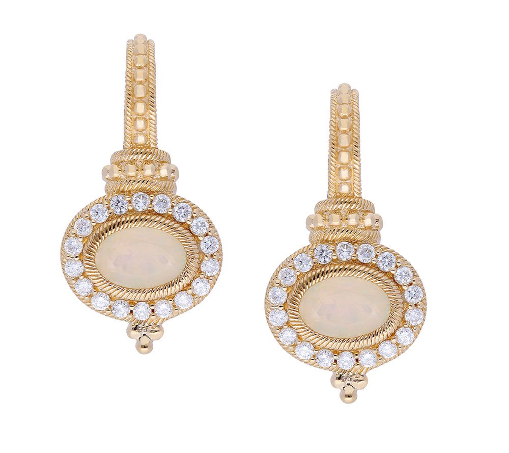 Judith Ripka 14K Gold Opal and Diamond Earrings