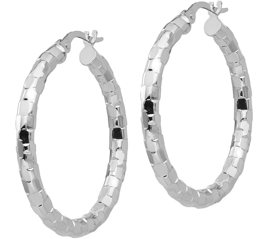 Italian Gold 1-1/4 Textured Round Hoop Earring s, 14K