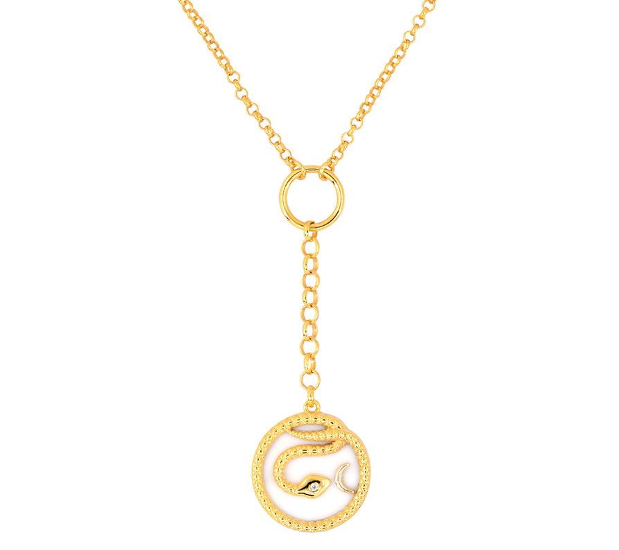14k Gold Plated Coiled Snake White Topaz Neckla e