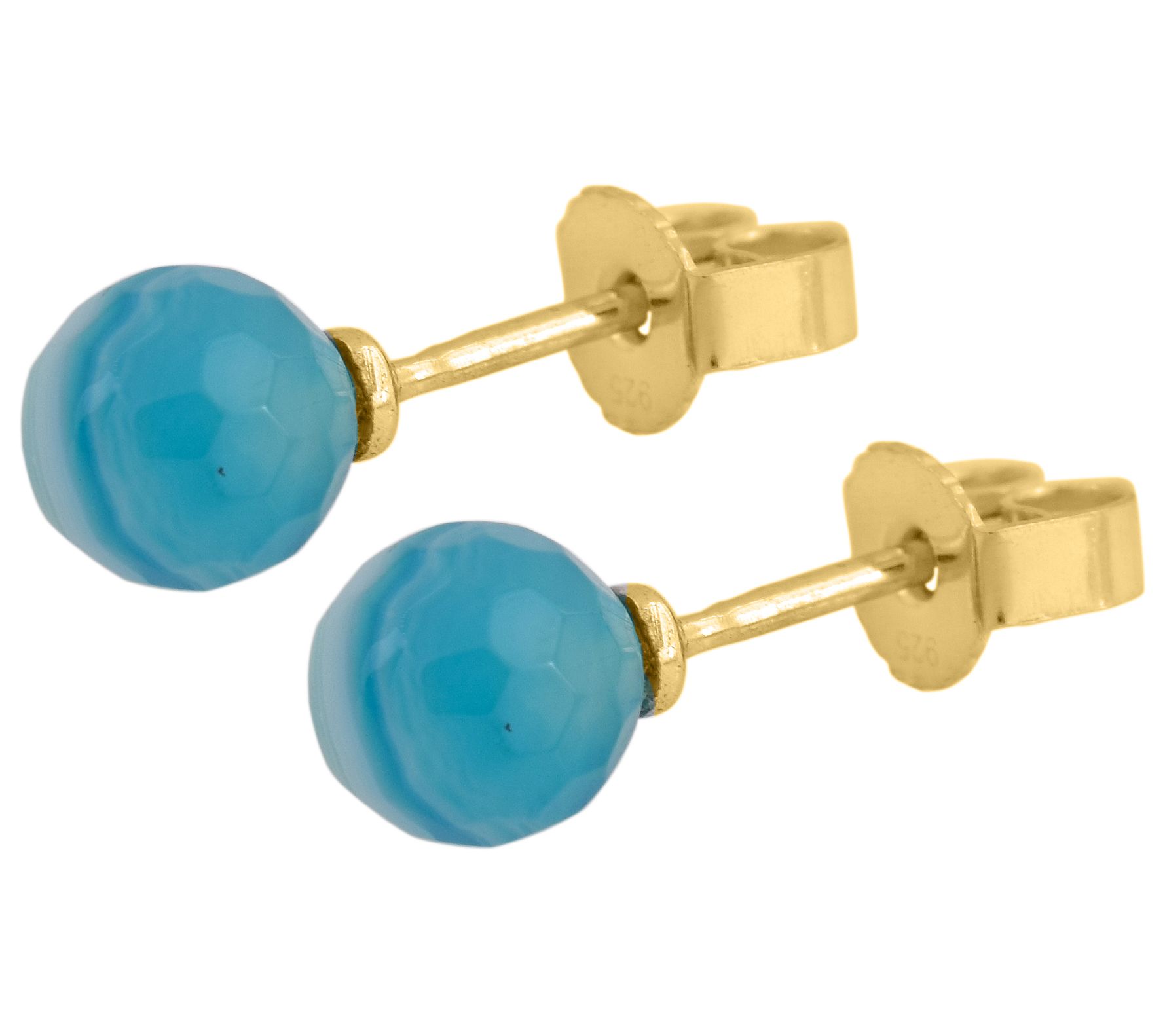 Sterling Silver Blue Band Chalcedony Stud Earri gs