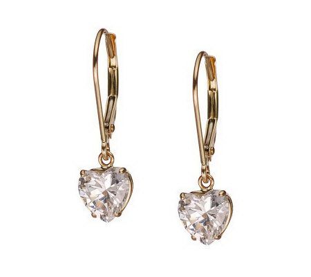 Diamonique 2.00 ct tw Heart Lever Back Earrings , 14K Gold