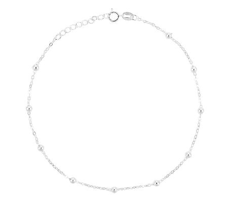 Sterling 10 Polished Petite Round Bead Station Ankle Bracelet