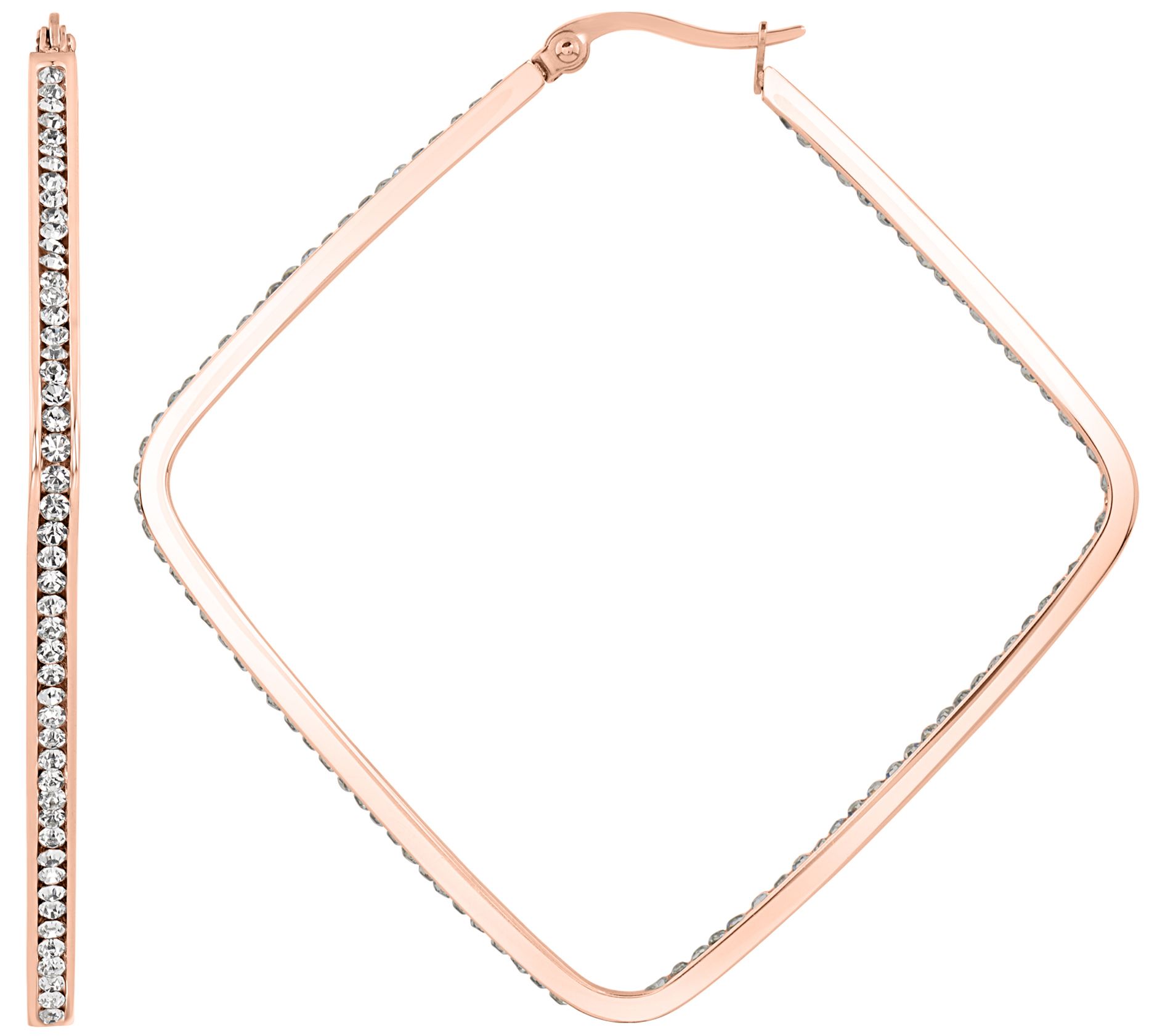 Stately Steel Square Inside-Outside Pavé Hoop Earrings - 2" - Metallic