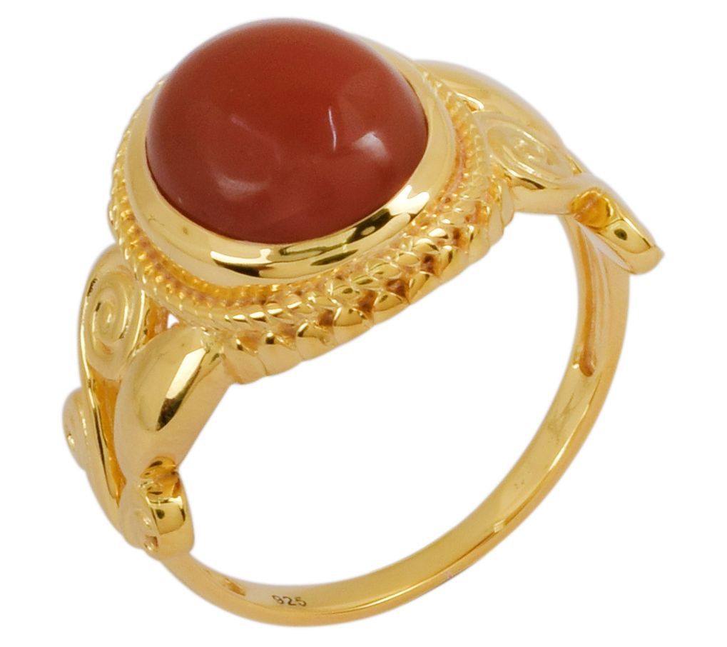 14k Gold Plated Oval Chocolate Moonstone Bezel Set Ring