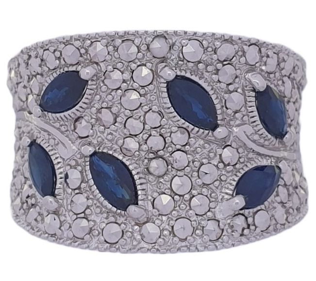 Dallas Prince Designs Chrome Marcasite & Sapphi re Ring