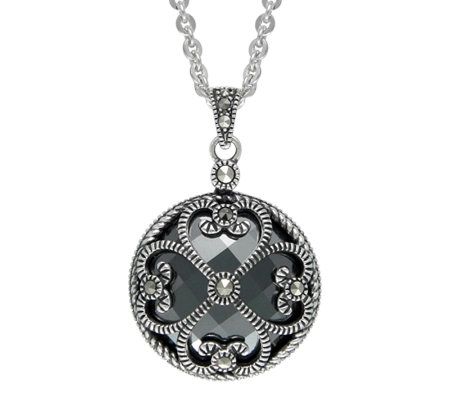 Suspicion Sterling Marcasite & Hematite Round Pendant & Chain