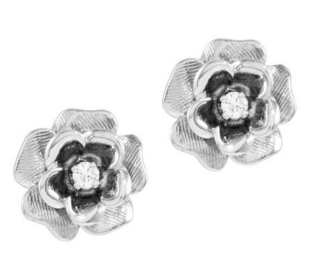 Polished Flower w/ Diamond Accent Stud Earrings , 14K Gold