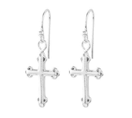 Sterling Polished Cross Dangle Earrings