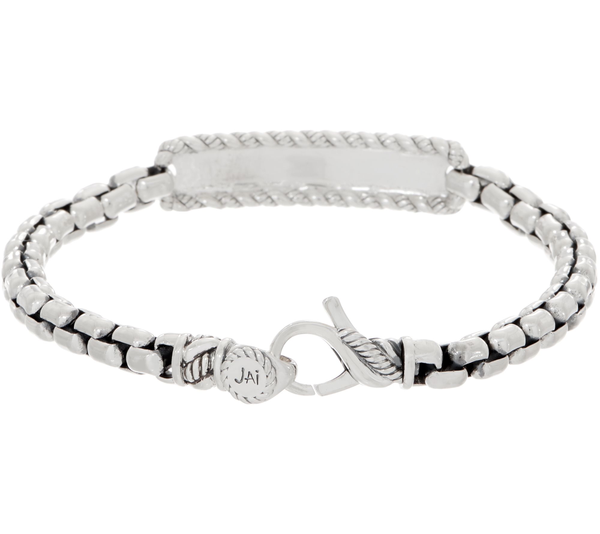 JAI Sterling Silver 5.3mm Box Chain ID Bracelet, 21.8g