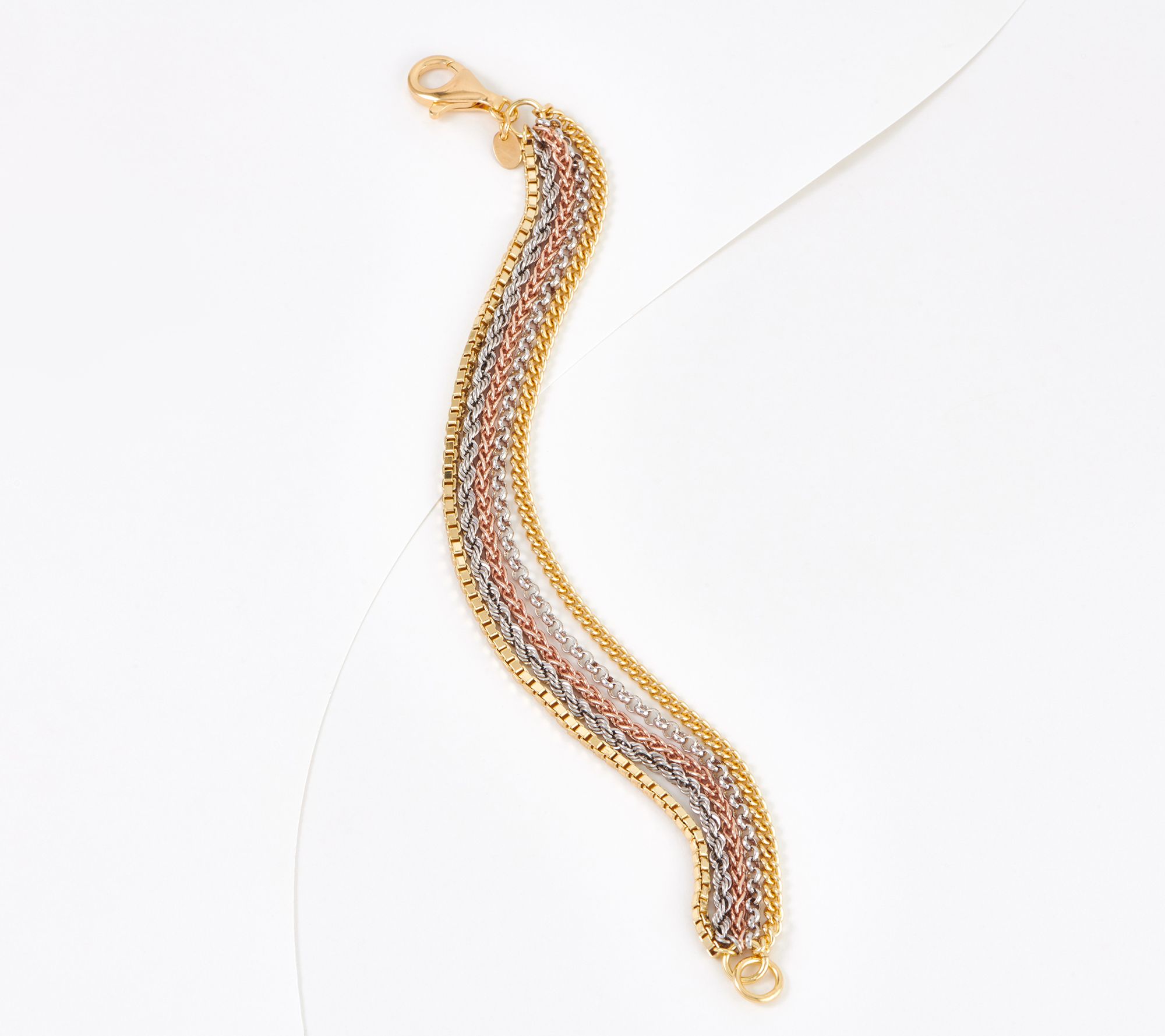 Italian Silver Multi-Link Tri Color Bracelet, Sterling Silver