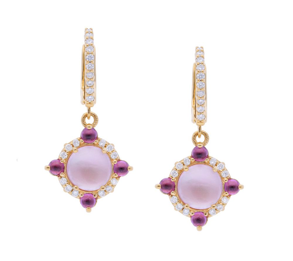 Judith Ripka 14K Mother-of-Pearl Doublet & Rhod olite Earrings