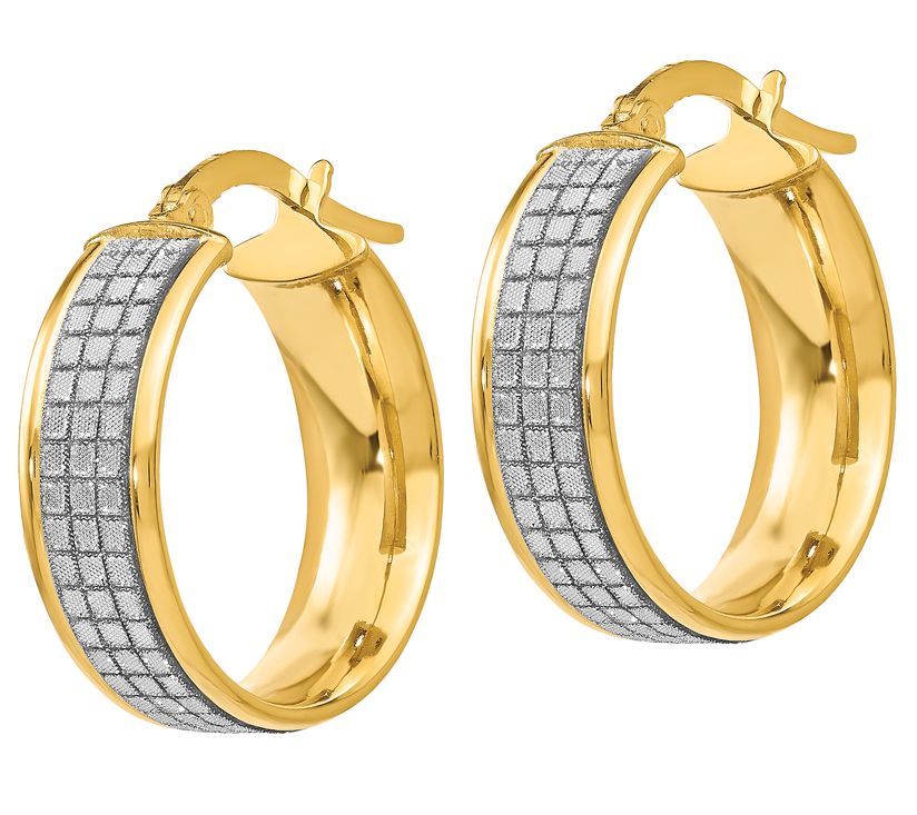 Italian Gold Textured Glimmer Hoop Earrings, 14 K