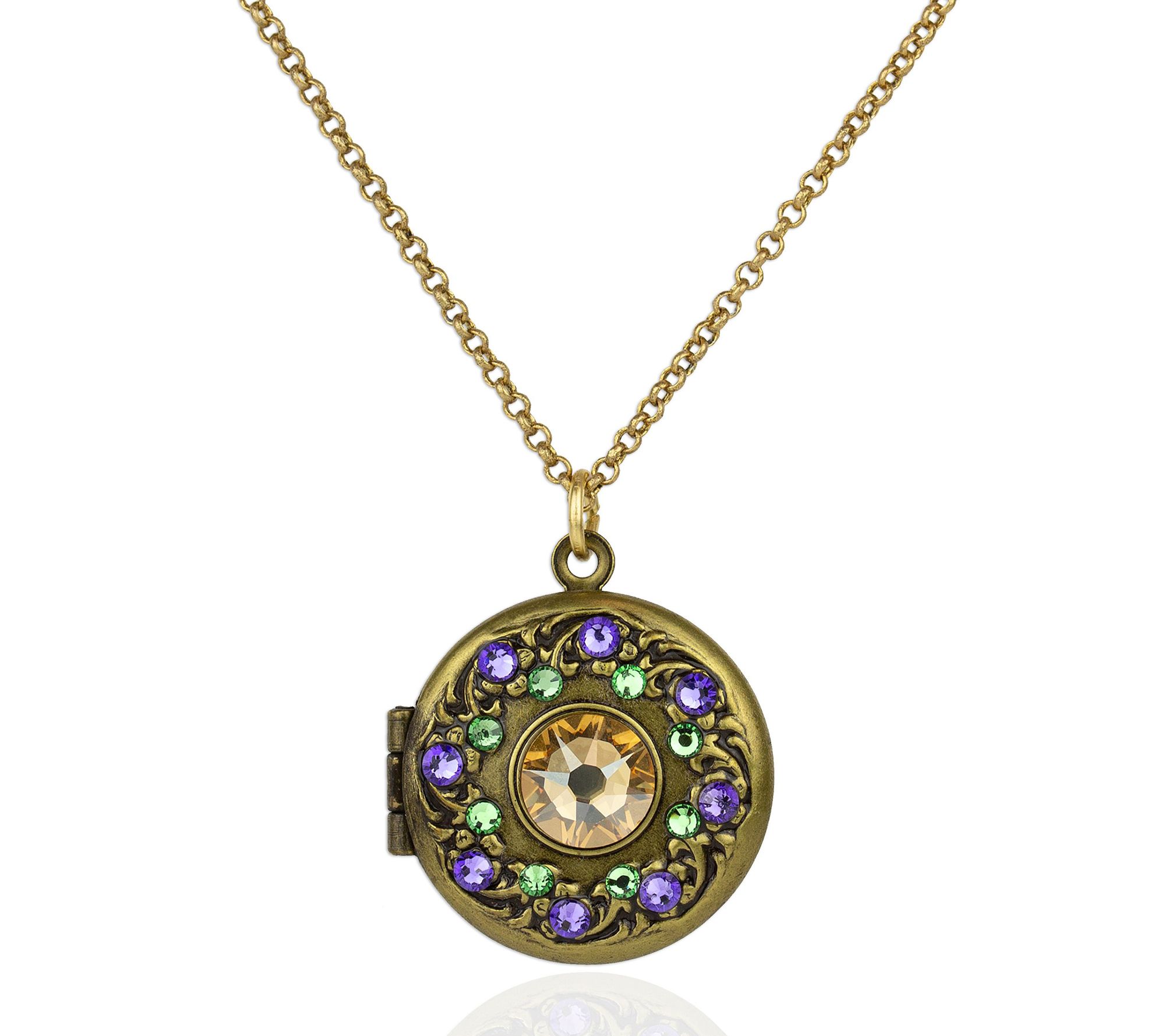 Anne Koplik Crystal Petite Round Locket with Ch ain