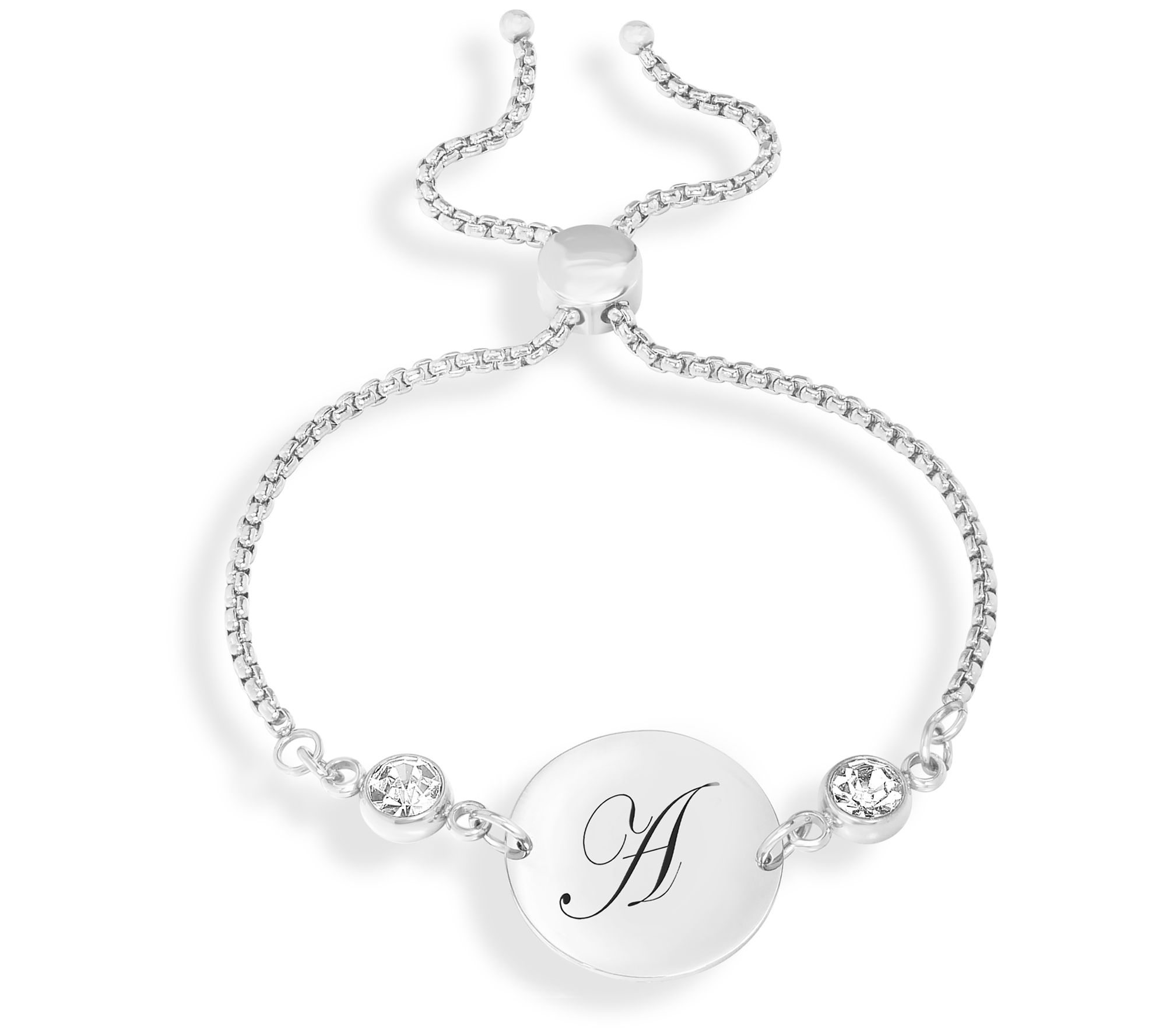 Steel By Design Adjustable Initial Crystal Bracelet