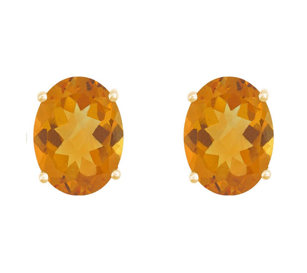 8x6mm Oval Semi-Precious Gemstone Stud Earrings , 14K Yellow