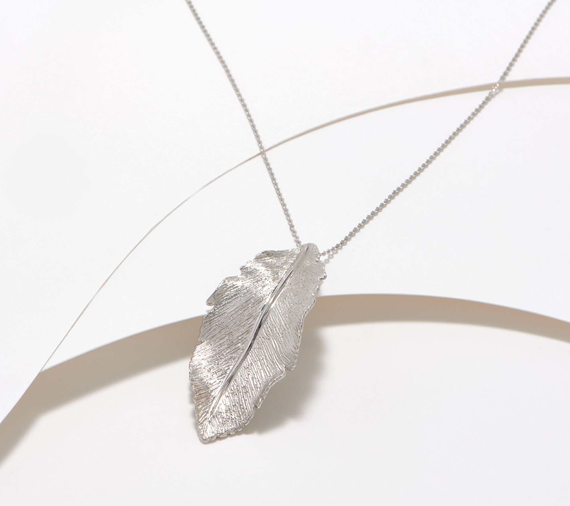 Italian Silver Textured Leaf 18 Necklace, Sterling Silver